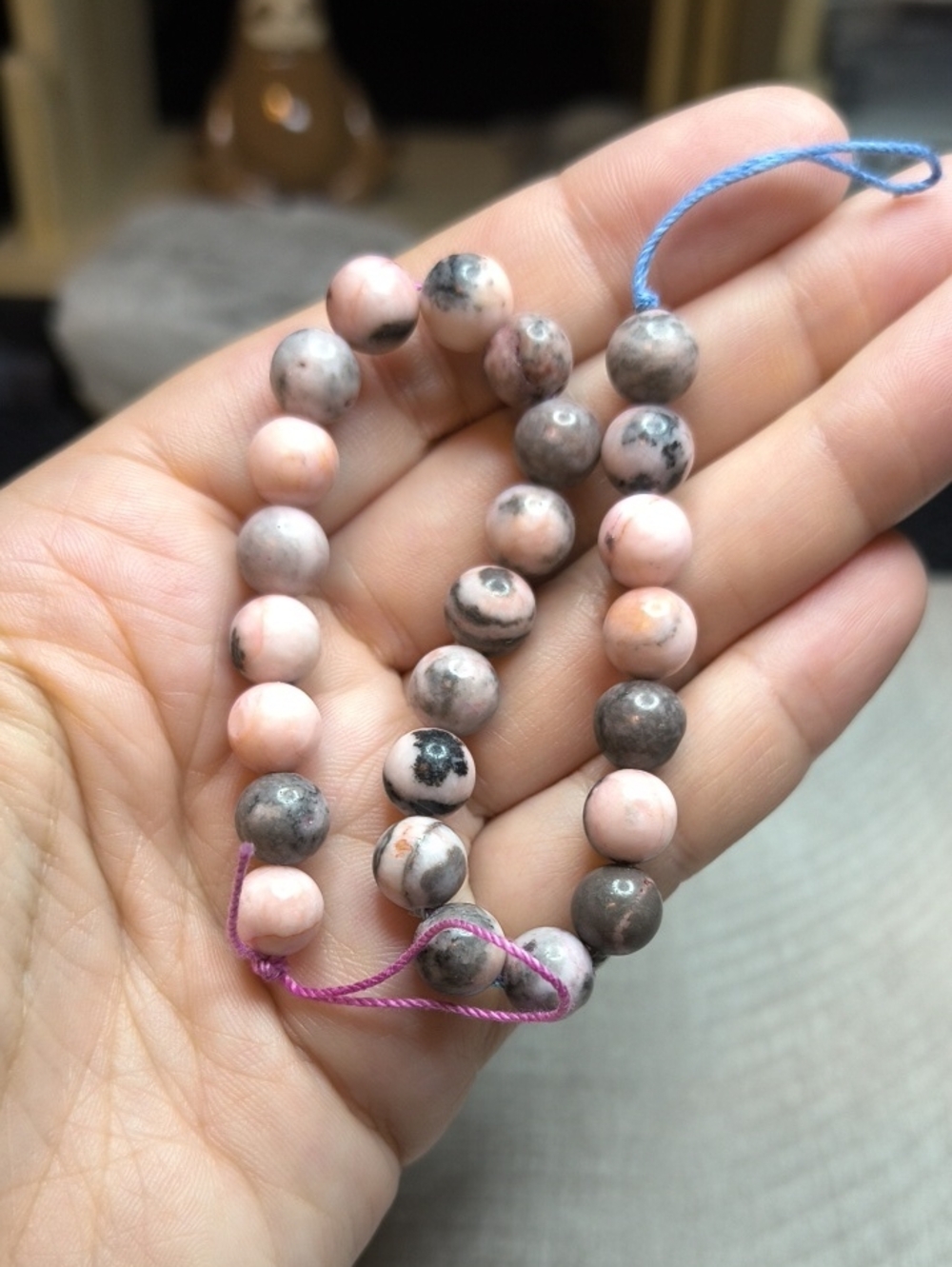 #1- 8mm Pink Zebra Jasper Bead Strand - 8"